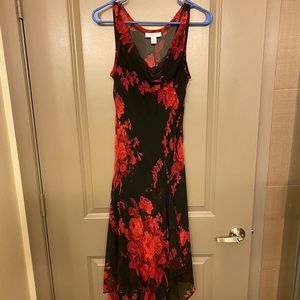 Red and black floral dress